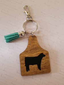 Wooden Keychain - Ear Tag or Steer